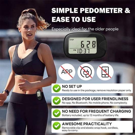 Step Counter & Calorie Tracker Walking Pedometer with LCD Display