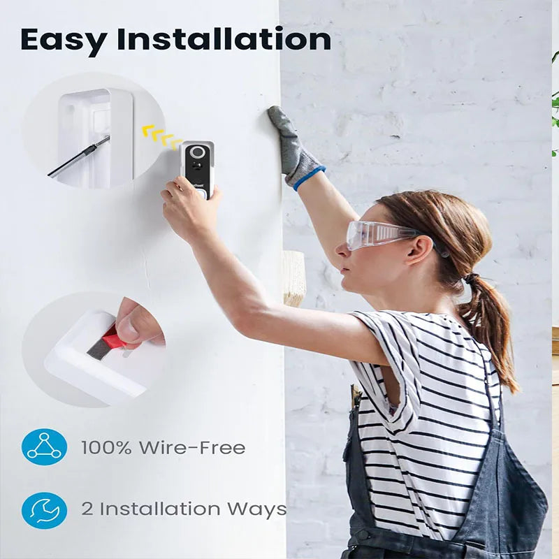 2K Wireless Video Doorbell with Chime – Smart Security with Voice Messaging
