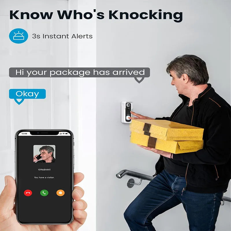 2K Wireless Video Doorbell with Chime – Smart Security with Voice Messaging