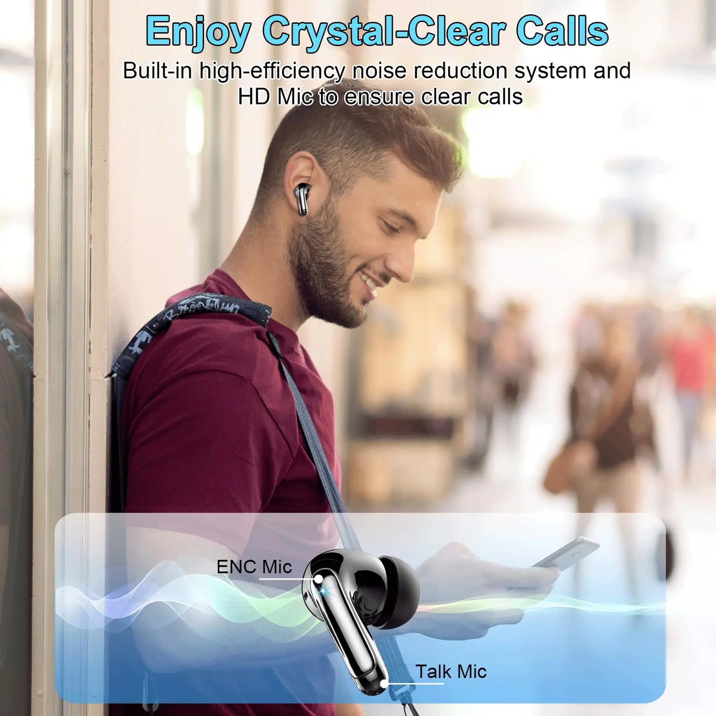 Bluetooth 5.3 Wireless Earbuds with ENC Noise Reduction – 48H Battery & LED Display