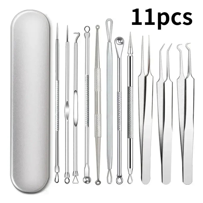 11-Piece Blackhead & Acne Removal Tool Set – Precision Tweezers & Extractors