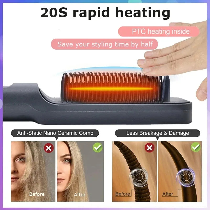 Electric Hair Straightening Comb – Anti-Scald Styling Brush with Ionic Technology