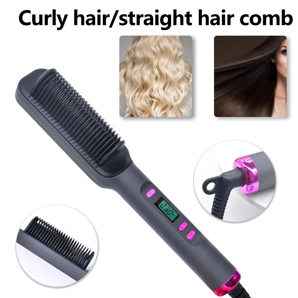 Electric Hair Straightening Comb – Anti-Scald Styling Brush with Ionic Technology