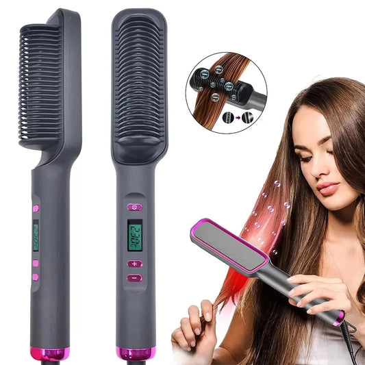 Electric Hair Straightening Comb – Anti-Scald Styling Brush with Ionic Technology