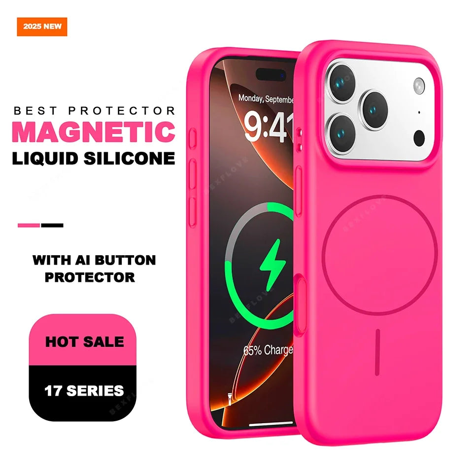 Cute Magnetic Phone Case For iPhone 17 Magsafe Liquid Silicone Charge Protector Soft Cover