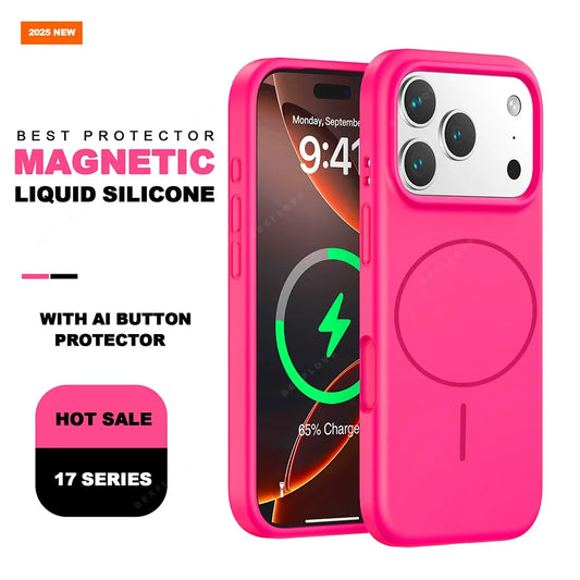 Cute Magnetic Phone Case For iPhone 17 Magsafe Liquid Silicone Charge Protector Soft Cover