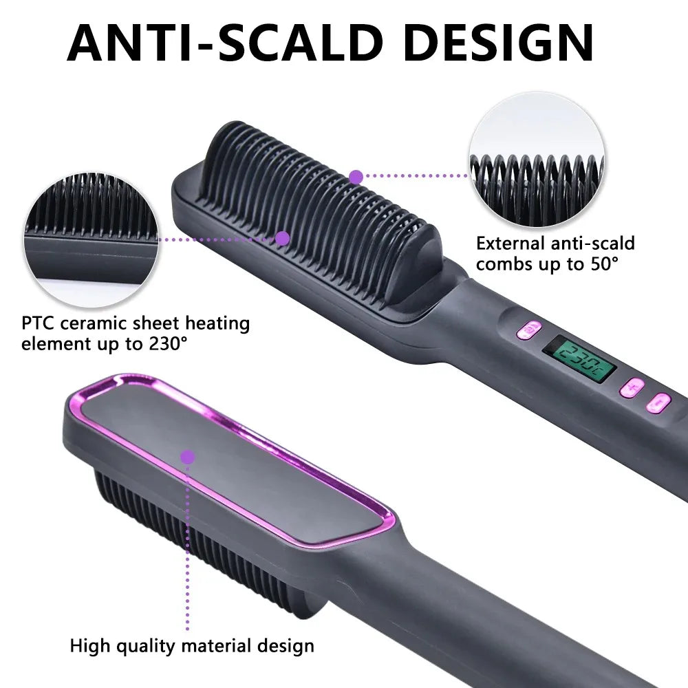 Electric Hair Straightening Comb – Anti-Scald Styling Brush with Ionic Technology