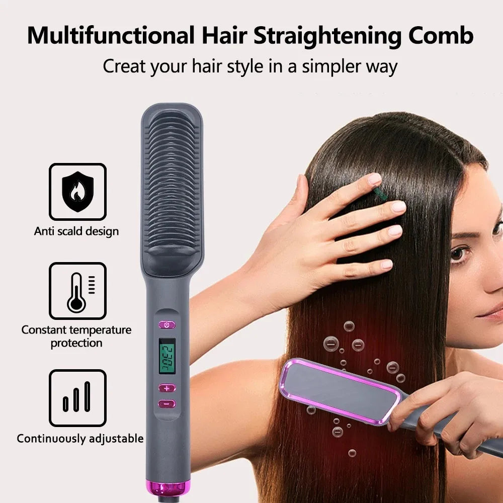 Electric Hair Straightening Comb – Anti-Scald Styling Brush with Ionic Technology