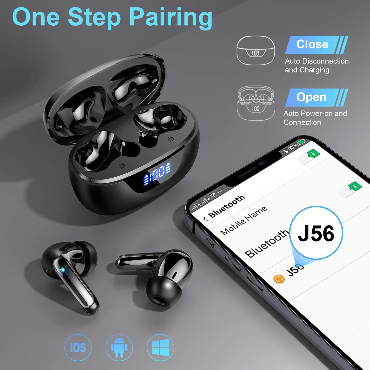 Bluetooth 5.3 Wireless Earbuds with ENC Noise Reduction – 48H Battery & LED Display