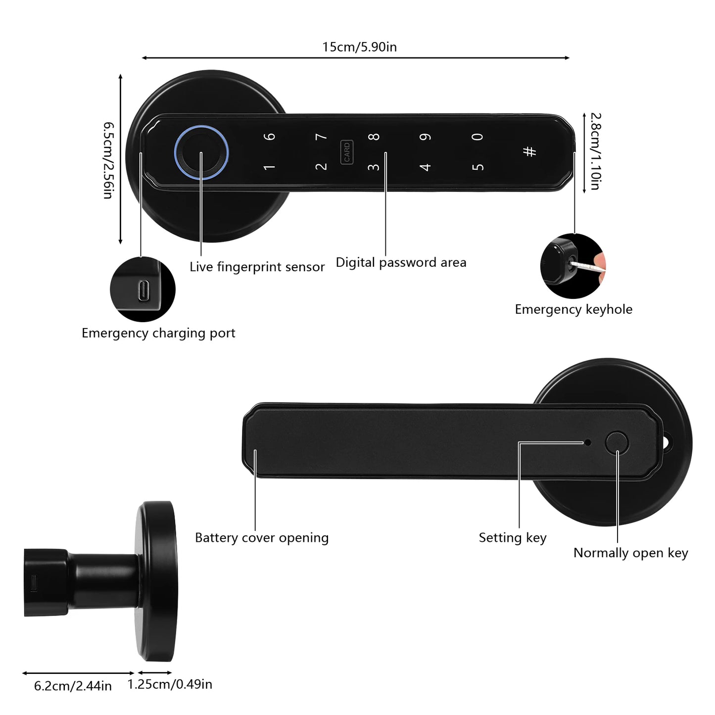 Smart Fingerprint Door Lock – Aluminium Alloy with Handle & Backup Keys