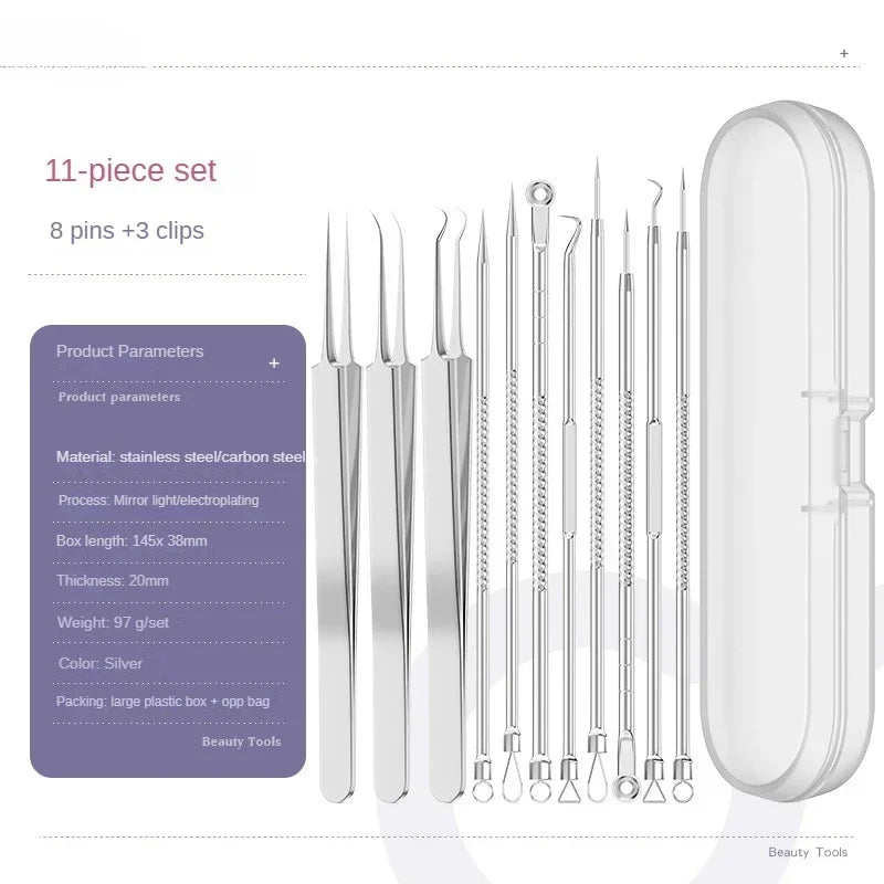 11-Piece Blackhead & Acne Removal Tool Set – Precision Tweezers & Extractors